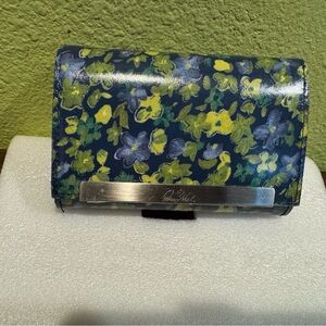 Patricia Nash Cametti Denim Blues Leather Floral Wallet with Metal Accent